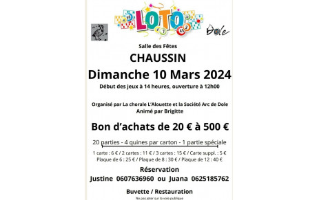 Loto Société Arc de Dole 10 Mars à Chaussin 
